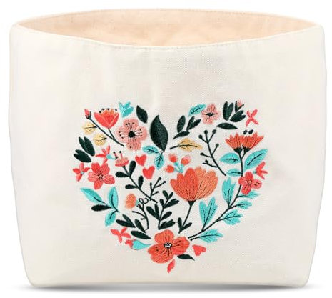 Xuniea Brotkorb Stoff Blumenbestickung Frühlingswiese Charmante Tischdekoration 38 x 22 x 16 cm Geschenkkorb zum Umzug Auszug Auszeit Brötchenkorb Einzugsgeschenk Brottasche für Frauen