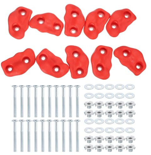 PATIKIL Klettergriffe 10 STK Kleine Klettergriffe Spielset Klettergriff Befestigungen Mit Doppelloch Für Spielplatz Zubehör Indoor Outdoor Baumtraining Rot C-Klein