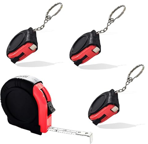 Confezione da 3 mini misurini a nastro da 1 m, portachiavi a nastro retrattile, in metallo, con doppia scala metrica e imperiale, con chiusura a scorrimento stabile, 1 m