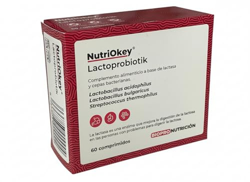 Nutriokey Lactoprobiotik, Probioticos con Lactasa para Intolerancia a la Lactosa, 60 Comprimidos, Formula Dual con 3 Cepas Bacterianas, Vegano y Sin Gluten
