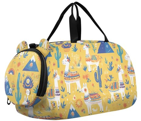 Bonita bolsa de gimnasio con compartimento para zapatos, multifuncional, para deportes, durante la noche, playa, natación, piscina, deportes, color amarillo, amarillo (Yellow Cute Cartoon alpaca)