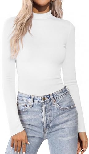 Aottori Pull Femme Col Roulé Elegant Hauts sous Vetement Thermiques T-Shirt à Manches Longues Chauds sous-Vêtements Thermiques Chic Élégant Hiver Automne Blanc S