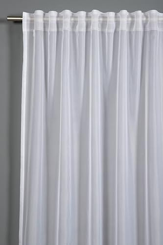 Sehlbach Fertiggardine mit Gardinenband, Voile mit Beschwerungstasche, Weiß, 300 x 175 cm Gardinen, Transparenter Voile Stoff, Lichtdurchlässig, Öko-Tex Zertifiziert, Verdeckte Schlaufen