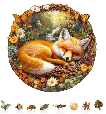 Wooden Jigsaw Puzzles for Adults - Lazy little fox Jigsaw Puzzles 200pcs, Artistic Wall Decor & Birthday Gift Idea for Friends, Home Office Puzzle (34x33.5cm)