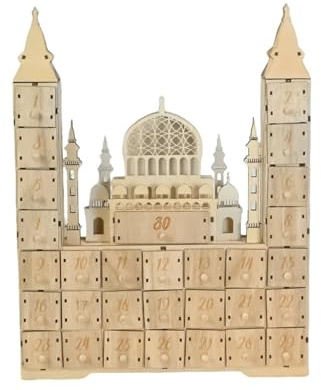 Calendario per il conto alla rovescia dei Ramadans in legno con 30 cassetti illuminati a LED, per feste islamiche, decorazioni per la casa e le feste