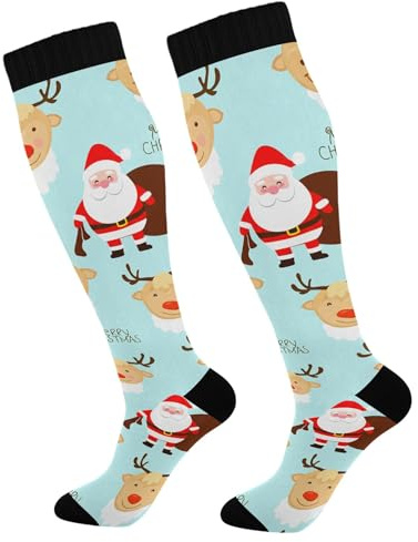Deers De Papá Noel Calcetines Altos Largos Calcetines De Viaje Médica Medias Para Salud Mujeres Soporte Senderismo 1 Par 50Cm