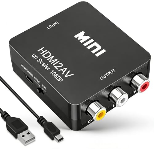 HASHUQI Adattatore HDMI a AV, Convertitore da HDMI a RCA, 1080P Composite CVBS Audio Video Adapter, Plug and Play, per TV HD, PC, Laptop, Xbox, VHS, VCR, Lettori DVD (Con USB Cavo)