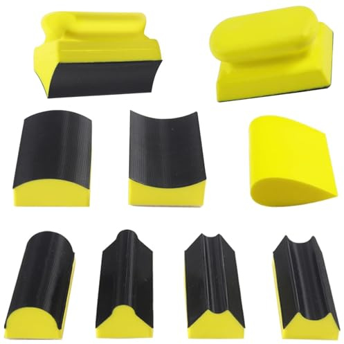 9 Piece Kit for Wood Hand Sanding Block Set, Contoured Profile with Hook and Loop Sanding Pad Hook Backing, Polyurethane Foam, for Woodworking Furniture Restoration, Auto Paint and Craft