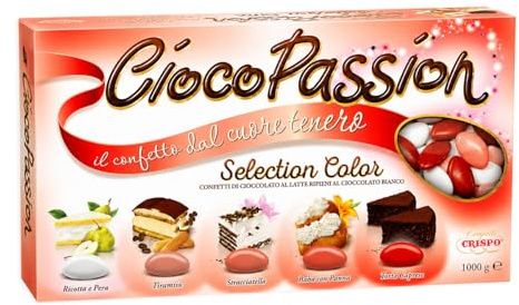 Crispo CiocoPassion Selection Color ROSSO, Confetti Cioccolato al Latte Ripieni di Cioccolato Bianco, 5 Sfumature, Gusti Assortiti per Confettata, Nascita, Battesimo, Matrimonio Senza Glutine 1kg