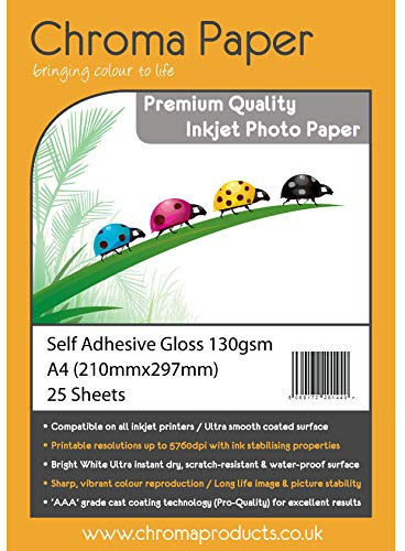 Chroma A4 Self Adhesive Sticky Sticker Glossy Inkjet Photo Paper 130gsm 25 Pack