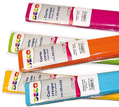 DECO 10711 Carta Crespa, Colori Caldi Assortiti, Confezione 6 rotoli