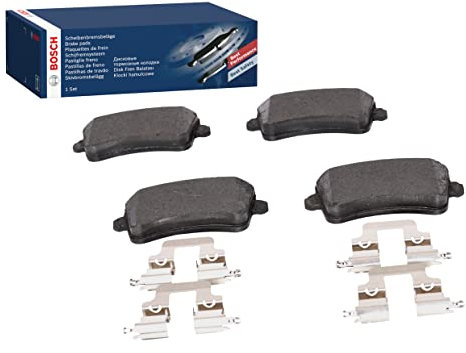 Bosch BP1126 - Auto Bremsbeläge hinten - Bosch-Qualität - für leises Bremsen mit wenig Staub - ECE-R90 zertifiziert - kupferfrei - 1 Set mit 4 Bremsbelägen - mit Zubehör