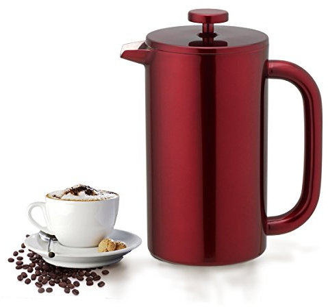 Highwin 8-Cup Double Wall Insulated Stainless Steel French Coffee Press, 35-Ounce Durable Coffee Tea Maker with Stainless Steel Plunger, Red