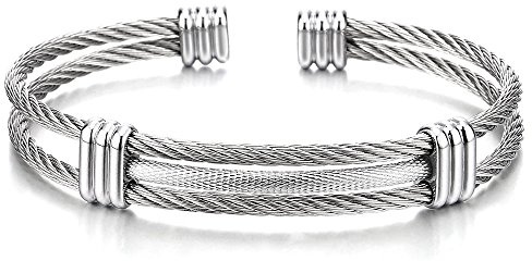COOLSTEELANDBEYOND Edelstahl Elastische Herren Damen Armband Verstellbare Stahlkabel Armreif Zweifarbig