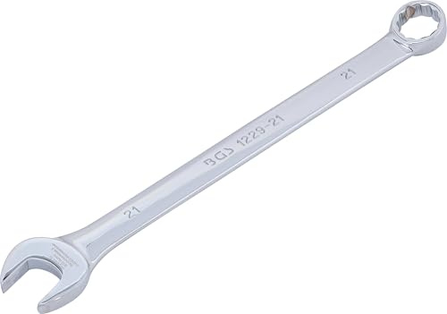 BGS 1229-21 | Maul-Ringschlüssel | extra lang | SW 21 mm | Länge 300 mm | Chrom-Vanadium-Stahl | hochglanzverchromt | Ringende 15° abgewinkelt | Ringseite Zwölfkant | kalt geschmiedet