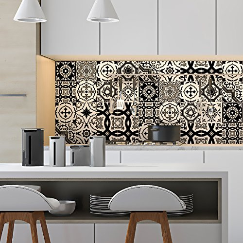Ambiance Sticker Revestimientos Autoadhesivos para Cocina y Baño Modernes Nuance Noir et Blanc - 9 Vinilo Azulejos de 10 x 10 cm