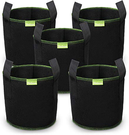 SIMBOOM Plant Grow Bags for Vegetables, 5 Pack 3 Gallon Tomato Flower Plant Container with Handles, Non-Woven Aeration Plant Fabric Pot Outdoor Indoor, Black