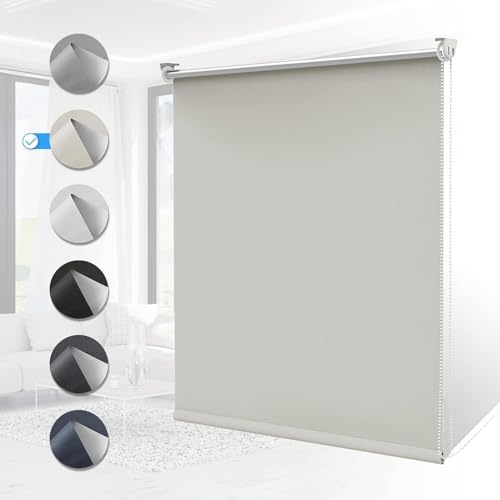 Verdunklungsrollo Klemmfix ohne Bohren Rollos für Fenster Innen B80 x H170 cm Creme Thermorollo Klemmrollo Seitenzugrollo Sicht-und Sonnenschutz Wandmontage