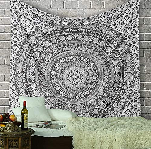 RAJRANG Tapestry for Wall Hanging Art Bedroom Mandala Grey 137 x 213 cm Twin Cotton Elephant Beach Throw Bedsheet Tapestries