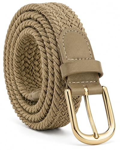 Streeze Cintura Donna Elasticizzata Intrecciata in Tessuto. 5 Taglie. Cintura Donna Intrecciata 25mm con Fibbia Dorata (Beige, M)