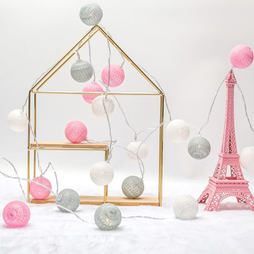 KWDOE 3.5m Cadena De Luces Para AlgodóN Bola, Guirnalda Luminosa Con Bolas De AlgodóN, Bolas De AlgodóN Luces Decorativas HabitacióN, DecoracióN De/Navidad/Fiestas (4 cm, batería de color rosa)