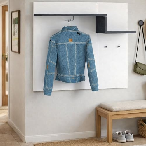 Dmora - Eingangsmöbel Ezio, moderner Multifunktionseingang, Mehrzweckschrank für die Eingangshalle, 100 % Made in Italy, 120 x 30 x 100 cm, glänzendes Weiß und Schiefer,