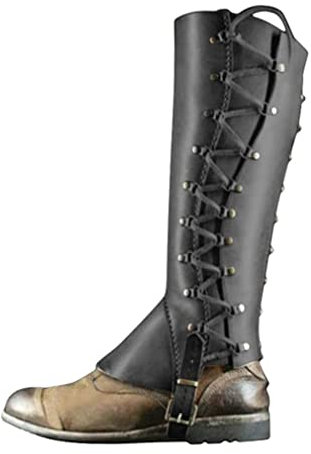 Darabun Mittelalterliche Gothic Überschuhe - Vintage PU Leder Beinschutz Gamasche Schnüren Steampunk Vikings Piraten Überschuhe für Karneval Halloween Party