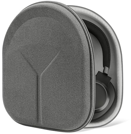 Geekria Shield Headphones Case for Foldable Over-Ear Headphones, Hard Shell Travel Carrying Bag, Compatible with Soundcore, JBL Tour ONE M3, Sony WH-1000XM5, B&O Beoplay H9 (Microfiber Grey)