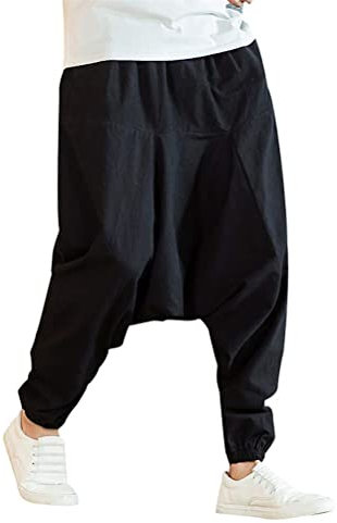 ORANDESIGNE Herren Haremshose Mode,Männer Aladinhose Pluderhose Yoga Goa Hosen Sarouel Baggy Freizeithose C Schwarz XXL