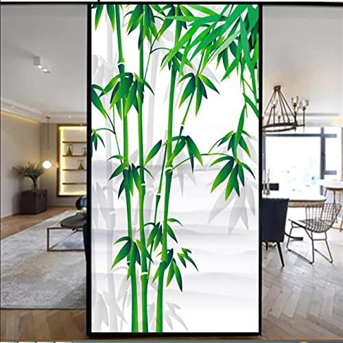 Milchglasfolie, Blickdicht Sichtschutzfolie, Fensterfolie Selbstklebend, UV Sonnenschutz Sichtschutz, zum Dekorieren von Küche, Wohnzimmer, Esszimmer usw - Bambus(90cmx200cm)