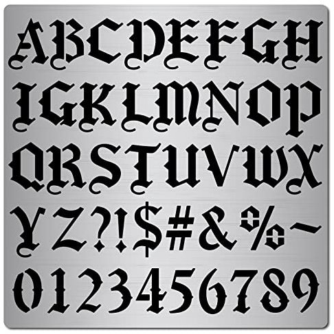 GORGECRAFT 16cm Plantilla de Letras Góticas de Metal Acero Inoxidable Fuente Inglesa Antigua Alfabeto Antiguo Plantilla de Números Runas Puntuación Plantillas para Pintar Madera 24mm de altura