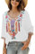 Seasonal Boho Kleidung Damen, Tunika Damen Sommer, Stickerei Folklore Kleid, 70er Jahre Bluse, Ethno Kleidung Damen mit V-Ausschnitt, Hippie Kurzarm 3/4 Arm Lose Oberteil (Small, 328-Weiß)