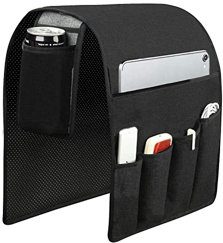Spacmirrors KOSTOO Sofa-Armlehnen-Organizer, Couch, Armstuhl, Caddy, Sofabezug, Aufbewahrungshalterung für Fernbedienung, Magazin, Buch, Smartphone, Tablet, Getränke und Wasserflasche (schwarz)