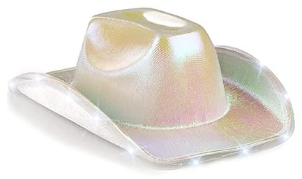 LEEMASING unisex cowboyhatt lyser upp blinkande LED-brätte rolig upplyst hatt för bröllop bal födelsedagsfest halloween (vit)