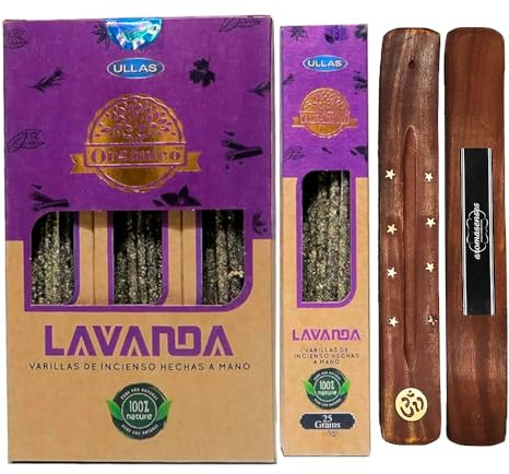 AROMASENSES | Komplette Box Bio-Ullas-Räucherstäbchen Lavendel + 1 Aromasenses Räucherstäbchenhalter | 12 Schachteln à 25 g = 300 g | Natürlich und Ökologisch | Yoga, Meditation und Entspannung