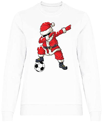 wowshirt Damen Sweatshirt Weihnachtsmann Dabbing Santa Claus Weihnachten Schnee Fußball WM, Größe:3XL, Farbe:White