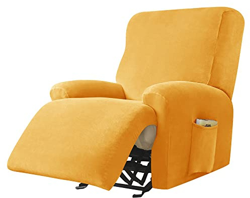 Highdi Stretchhusse für Relaxsessel Komplett Sesselschoner, Stretch Relaxsessel Bezüge - Einfarbig Samt Elastisch Sesselbezug für Fernsehsessel Liege Sessel (Gold,1 Sitzer)