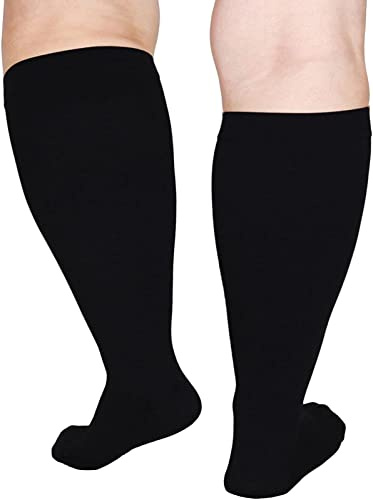 Cheeroyal 1 dubbelkod män och kvinnor kompressionsstrumpor 20-30 mmhg extra stor kalv och knästrumpor stöd cykel (6XL, black)