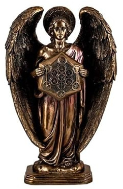 DRW Engelfigur Metatron aus Kunstharz, handbemalt, Bronze, 30 cm