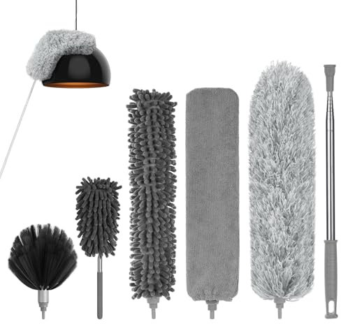 Vicloon Spolverino per Polvere, 8Pcs Spazzola per La Pulizia Della Polvere, Microfibra Spolverino Telescopico con Manico, Riutilizzabile, Lavabile per Soffitto Ragnatela Ventilatore Tenda