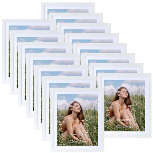 Vasemouh Weißer Bilderrahmen 15er-Set, für 20x25 Bilder mit Passepartout oder für Bilder 23x28 ohne Passepartout, Wand- und Tischaufstellung
