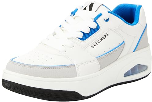 Skechers Uno Court, Sneaker Uomo, Pelle Bianca E Grigio Duraleather Blu M, 46 EU