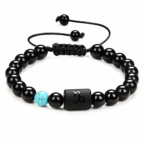 Epinki Armbänder Konstellation Gewebt Capricorne für Damen & Herren, mm Onyx Surfer-Armband Pärchen, Handgemacht, 16.5CM (Schwarz)