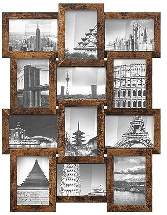 SONGMICS Bilderrahmen-Collage für mehrere Fotos, 12 Fotorahmen, Fotocollage, für 10 x 15 cm Bilder, Wandcollage, Fotowand, Montage erforderlich, weihnachten, vintagebraun RPF026X01