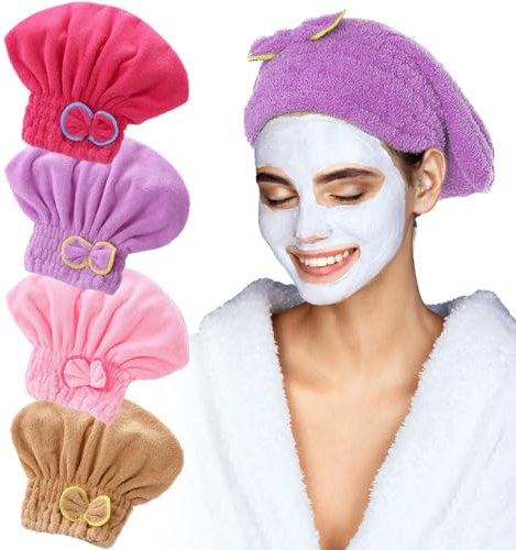BDSHUNBF 4 Pack Haarturban Mikrofaser Handtuch Haartrockentuch Super Saugfähig Schnell Trocknen Handtuch Schnelltrocknend Haarhandtücher für Frauen Mädchenhaar