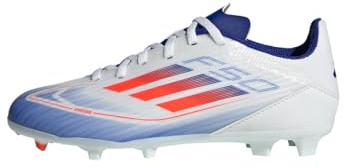 adidas Unisex - Bambini F50 LEAGUE Football boots Firm Ground, Cloud White / Solar Red / Lucid Blue, 36 EU