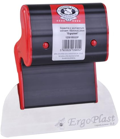OLEJNIK J L PROFESSIONAL ERGOPLAST Masilla de superficie con mango de hoja de acero inoxidable reemplazable para fachadas de paneles de yeso enyesado de paredes de techo