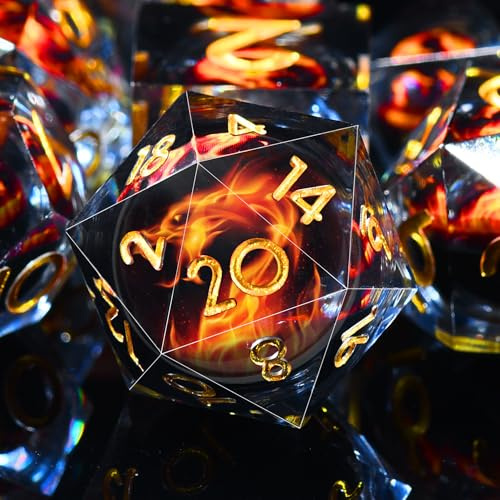 SIQUK 7 Stück DND Würfel Set Würfel Spielwürfel Liquid Core Würfel Polyedrische Würfel Set mit Geschenkbox für Dungeons and Dragons RPG MTG (Rote Flamme Drache)