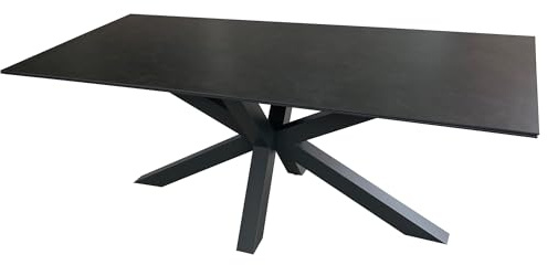 MR. DEKO Gartentisch Malaga 200x90cm Esstisch Terrasse | Wetterfest Outdoortisch Dark-Grey Aluminium | Keramik-Tischplatte Gesinterter-Stein | Großer Balkontisch Gartenmöbel 8 Personen