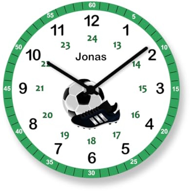 Faramosa Personalisierte Kinderwanduhr Fußball Junge Geschenk zum Geburtstag Grün Wanduhr mit Name